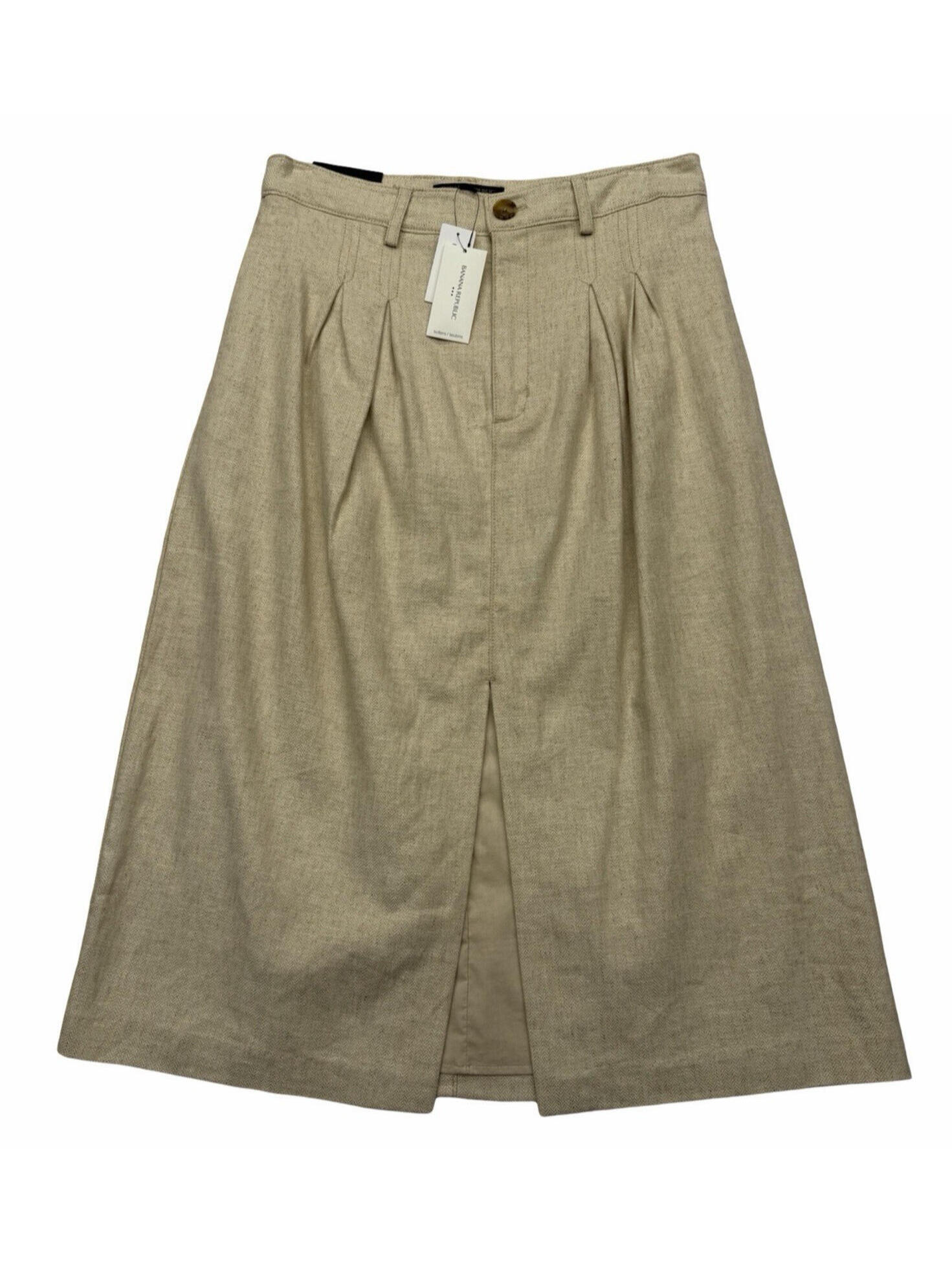 Banana Republic Linen Cotton Blend Pleated Midi Skirt Beige Size Us 4
